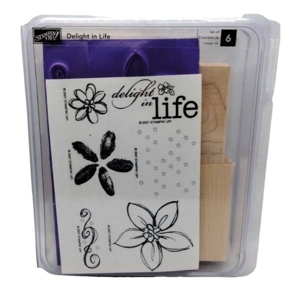 Stampin Up Delight in Life 6 Piece Rubber Stamp Kit Unmounted 2007 Floral Flower